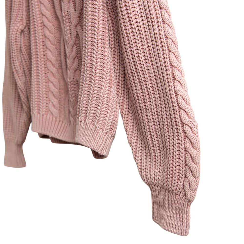 Free People Chunky Cable Knit Balloon Sleeve Sweater‎ Rose Pink Oversized L Boho - Picture 3 of 6